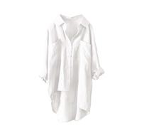 , tinta unita, casual, doppia tasca con bottone, camicetta in seta satinata, bianco, 3XL