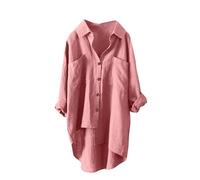 , tinta unita, casual, doppia tasca con bottone, camicetta in seta satinata, Colore: rosa., XL