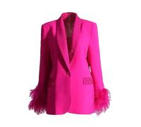 Tinta unita Casual Semplice Risvolto Strass Piuma Nappa Cucitura di Grandi Dimensioni Temperamento Blazer delle Donne, Rose Pnnrk, L