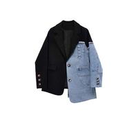 Tinta unita Casual Semplice Risvolto Vintage Pocket Denim Cucitura Giacca da donna di Grandi Dimensioni, Nero , M