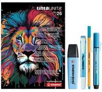 Tinta Unita Diario Scuola 2025/2026 - 12 Mesi Datato - 384 Pagine Kit Accessori STABILO + Bustina Mesh (Bianco e Rosso)