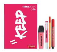 Tinta Unita Diario Scuola 2025/2026 - 12 Mesi Datato - 384 Pagine Kit Accessori STABILO + Bustina Mesh (Bianco e Rosso)
