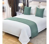 Tinta unita Lavorato A Maglia Bed Runner Copriletto Diamond Bed Sciarpa Coperta di Lusso Biancheria Da Letto Decor Divano Asciugamani per Camera da letto e Hotel-Dream Green||240X60cm for 1.8m Bed