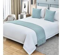 Tinta unita Lavorato A Maglia Bed Runner Copriletto Diamond Bed Sciarpa Coperta di Lusso Biancheria Da Letto Decor Divano Asciugamani per Camera da letto e Hotel-Aqua Blue||240X60cm for 1.8m Bed