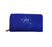Tinta Unita Portafogli Donna Blu Glitter Glamour Apertura a Zip 10x19 cm