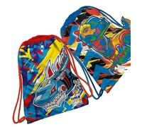 Tinta Unita Sakky Sacca Bag Corda - Poliestere 40×32 cm - Leggera e Versatile per Scuola e Sport Shark/Dino (Celeste e rosso shark)