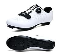 Tinta Unita Scarpe da Ciclismo, Uomo Donna Scarpa da Bici da Strada E MTB, Sneakers Ginnastica Professionali per Esterni Compatibili con Peloton SPD/SPD-SL e Look White, 42 EU