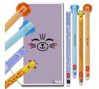 Tinte Ink Legami - Set di penne cancellabili con graziosa busta, motivo: giraffa, elefante, leone, ippopotamo