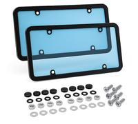 Tinted License Plate Cover 2 Pack - Durable Clear & Smoked License Plate Protector for Car, Truck, SUV - Scratch-Resistant Frame, Universal Fit, Easy Install, Stylish Auto Accessories (Blue)