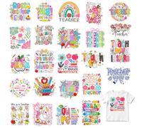 Tintnut Toppe termoadesive in stile colorato, per insegnanti, per tessuti, 24 pezzi, con ferro da stiro, per vestiti, borse e decorazioni, design fai da te