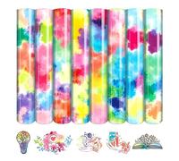 Tintnut Vinile a trasferimento termico Tie Dye, 8 fogli da 25,4 x 30,5 cm, ad acquerello, termoadesivo, termoadesivo, per magliette, arcobaleno, HTV, per magliette, fai da te