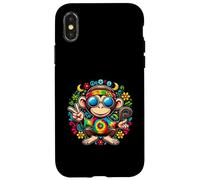 Tintura per cravatta colorata con segno di pace scimmia per ragazzi e ragazze hippie Custodia per iPhone X/XS