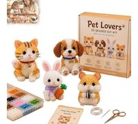 Tiny 3D Beaded Animal DIY Kit,Handmade 3D Beadwork Set with Instructions,Easy DIY Beading Embroidery Kit with 4 Cute Designs,for Adults Teens Beginners (C)