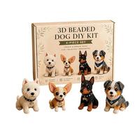 Tiny 3D Beaded Dogs DIY Kit, With Colorful Beads And Instructions, 4 Cute Designs, Fun Handmade Pet Embroidery Bead Set, Creative Animals Jewelry Art Craft Kits, For Adults Beginners, Craft Lovers