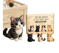 Tiny Beaded Animal DIY Kit - Cute Feline Bead Embroidery, Craft Set | Cute Cat Bead Embroidery Craft Materials | Bookshelf Decor Desk Decorations Home Office Art Class, Handcrafted Ornaments