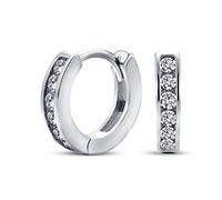 Tiny Cubic Zirconia Round Solitaire Channel Set Cz Huggie Hoop Earrings Per Gli Uomini Per Le Donne .925 Sterling Silver