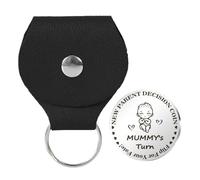 Tiny Decision Coin Leather Keychain, Inspirational Keepsake | Stainless Steel Double Sided Decision Making Coin Inspirational Keepsake for New Mom Dad