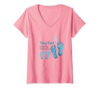 Tiny Feet Lascia Big Impressions Baby Milestone Memory Maglietta con Collo a V, Donna, Rosa, M