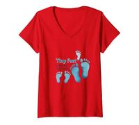 Tiny Feet Lascia Big Impressions Baby Milestone Memory Maglietta con Collo a V, Donna, Rosso, S