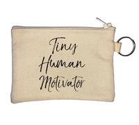 Tiny Human Motivator Teacher Graphic Key Chain Coin Purse Beige