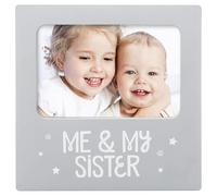 Tiny Ideas Cornice portafoto con scritta Me and My Sister, idea regalo per sorelle, fratelli, compleanno, doccia, battesimo, decorazione per la cameretta dei neonati, colore grigio