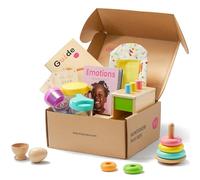 Tiny Land Set di Giocattoli Montessori 5 in 1 per Bimbi di 10-12 Mesi - Giocattoli Educativi di Legno con Impilatore Oscillante, Divisore di Uova, Set di Scatole e Borsa Arrugata