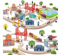 Tiny Land Set Trenino di Legno 110pz, Treno Giocattolo Bambini dai 3 Anni | Compatibile con Tutte le Principali Marche di Treni in Legno, Set di Giocattoli in Legno per Bambini