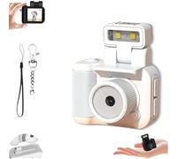 Tiny Nostalgic Camera, Mini Camera with LED Flash, Retro Snap Camera, Mini Camera Keychain, Mini Vintage Keychain Camera, 1080P Hd Mini Camera with LED Flash Light (128G,Bianco)