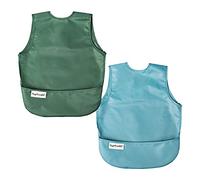 Tiny Twinkle - AB2-P2_02 - Bavaglino grembiule per bambini impermeabile smanicato, con tasca, richiudibile, da viaggio, 2-4 anni - 2 bavaglini Blu/Verde