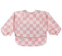 Tiny Twinkle Bavaglino impermeabile a maniche lunghe per bambini, lavabile in lavatrice, resistente agli strappi, a quadri rosa, 6-24 m