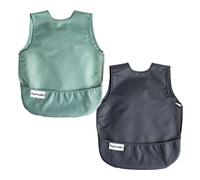 Tiny Twinkle Mess-Proof Apron Bib 2 Pack - Baby & Toddler Waterproof Smock with Tug-Proof Closure
