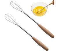 Tiny Whisk 2pcs 8 Mini frusta lunga con manico in legno Non Stick in acciaio inossidabile Whivks per cucinare palloncini a mano multi -funzione per casa, ristorante mini