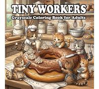 Tiny Workers Coloring Book: Cute Grayscale Coloring Pages of Tiny Animals Building Giant Cakes, Donuts & Candy Worlds