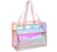 TINYAT Borsa da spiaggia trasparente iridescente, da donna, grande, per piscina, crociera, vacanze, viaggi, essenziale, Rosa/545572