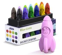 TinyGeeks 12 Pastelli Bambini 3 Anni - Crayon per Bambini 3-8 Anni - Colori che non sporcano bambini - Pastello a Razzo e Facili da Impugnare
