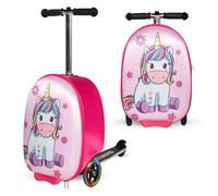 TinyNomad Adventure - Valigia da viaggio per bambini, con scooter integrato, ruote LED e design a mano, per bambini dai 5 ai 12 anni, Rosa, Unicorno