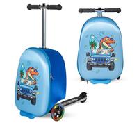 TinyNomad Adventure - Valigia da viaggio per bambini, con scooter integrato, ruote LED e design a mano, per bambini dai 5 ai 12 anni, Rosa, Medium, Dinosauro