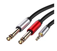 tinysiry Adattatore audio per miscelatore, Stereo da 3,5mm a doppio 6.5mm maschio mono un punto due 6.35mm cavo audio miscelatore per computer Nero