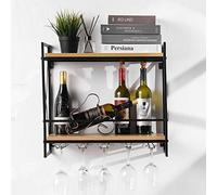 Tinyuet Portabottiglie da Parete, Portabottiglie da Appendere in Metallo Rustico da 21.6 Pollici, Scatola per Vino da Parete può Contenere 10 Bottiglie di Vino, 5 Calici da Vino