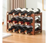 Tinyuet Portabottiglie Vino, Portabottiglie in Bambù a 3 Piani per 12 Bottiglie Standard, Portabottiglie Autoportante per Vino, Perfetto per Cucina, Soggiorno, Cantina - 43x28x23 cm