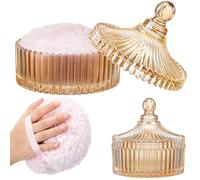 Tioncy 2 spugnette e contenitori per polvere extra large da donna, 14 cm, in vetro cristallo, corpo da 14 cm, morbido, lavabile, riutilizzabile, viso in velluto (ambra)