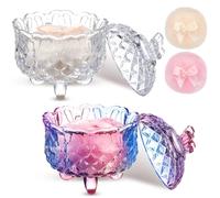 Tioncy 4 spugnette grandi per cipria per il corpo e contenitore, extra large, morbide, lavabili, riutilizzabili, soffici, spugnette per trucco bagnate e asciutte (farfalla, viola e trasparente)