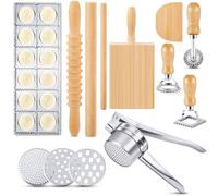 Tioncy Il set di 10 strumenti per la preparazione della pasta include pressa per ravioli, tagliere per gnocchi, schiacciapatate, tagliapasta in legno, mattarello per ravioli, bastoncino di legno
