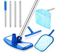 Tioncy Kit di pulizia per piscina con angoli arrotondati, 2 retine per skimmer con asta regolabile da 119,4 cm e 1 spazzola per laghetti fuori terra, vasca idromassaggio spa, parete, pulizia del