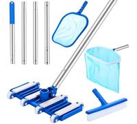 Tioncy Kit di pulizia per piscina con angolo destro, 2 reti per skimmer con asta regolabile da 119,4 cm e 1 spazzola per laghetti fuori terra, vasca idromassaggio, spa, pareti, pavimenti, manutenzione