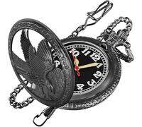 Tiong Black Hollow Out Eagle orologio da tasca da uomo al quarzo, quadrante con numeri arabi con catena orologio da tasca per uomo