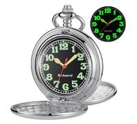 Tiong Doppio orologio da tasca in acciaio inossidabile liscio per gli uomini, orologio meccanico da uomo con numeri arabi, Mpw-04uk