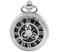 Tiong Gears Orologio da tasca vintage Hollow Steampunk Pocket FOB orologi con catena per uomo, Ingranaggio-argento, Retrò