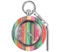 Tiong Orologi da tasca in legno al quarzo per gli uomini fatti a mano colorato in legno di bambù orologio da tasca analogico al quarzo da uomo e confezione regalo, Colorato, Retrò