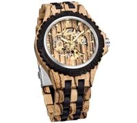 Tiong Orologi meccanici in legno da uomo scheletro automatico orologio auto-avvolgimento leggero per gli uomini orologio da polso, Fbm-mw1090-braun Nero, Gotico